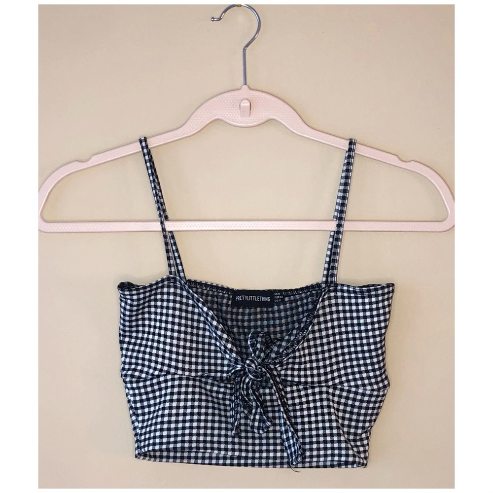 (Petite) Gingham Print Tie Crop Top✨